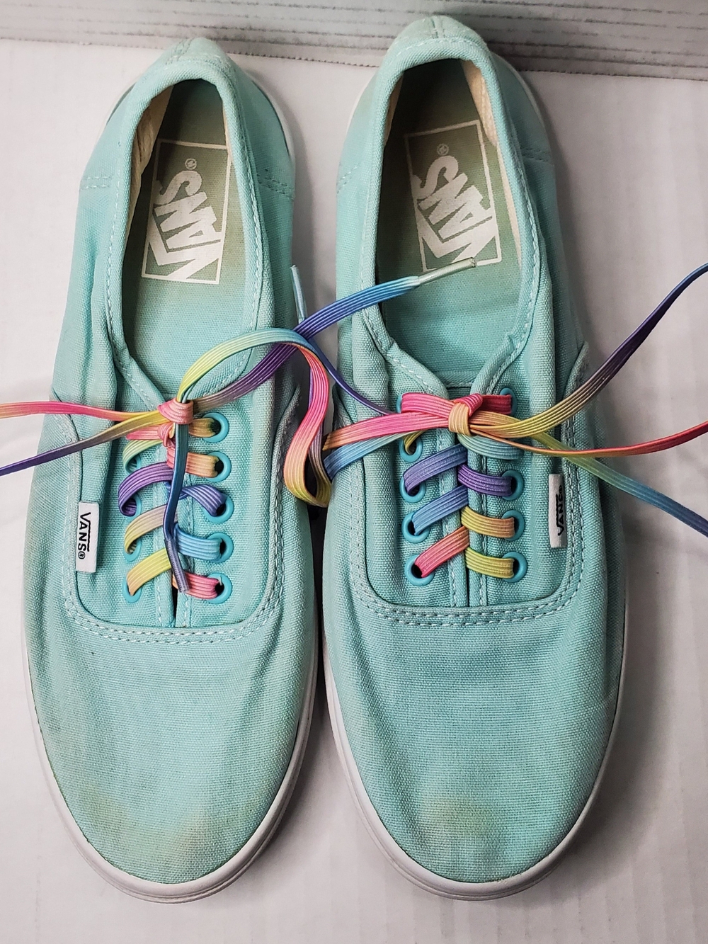 Vans Mint Canvas Sneakers with Rainbow Laces Womans 7.5 Mens 6